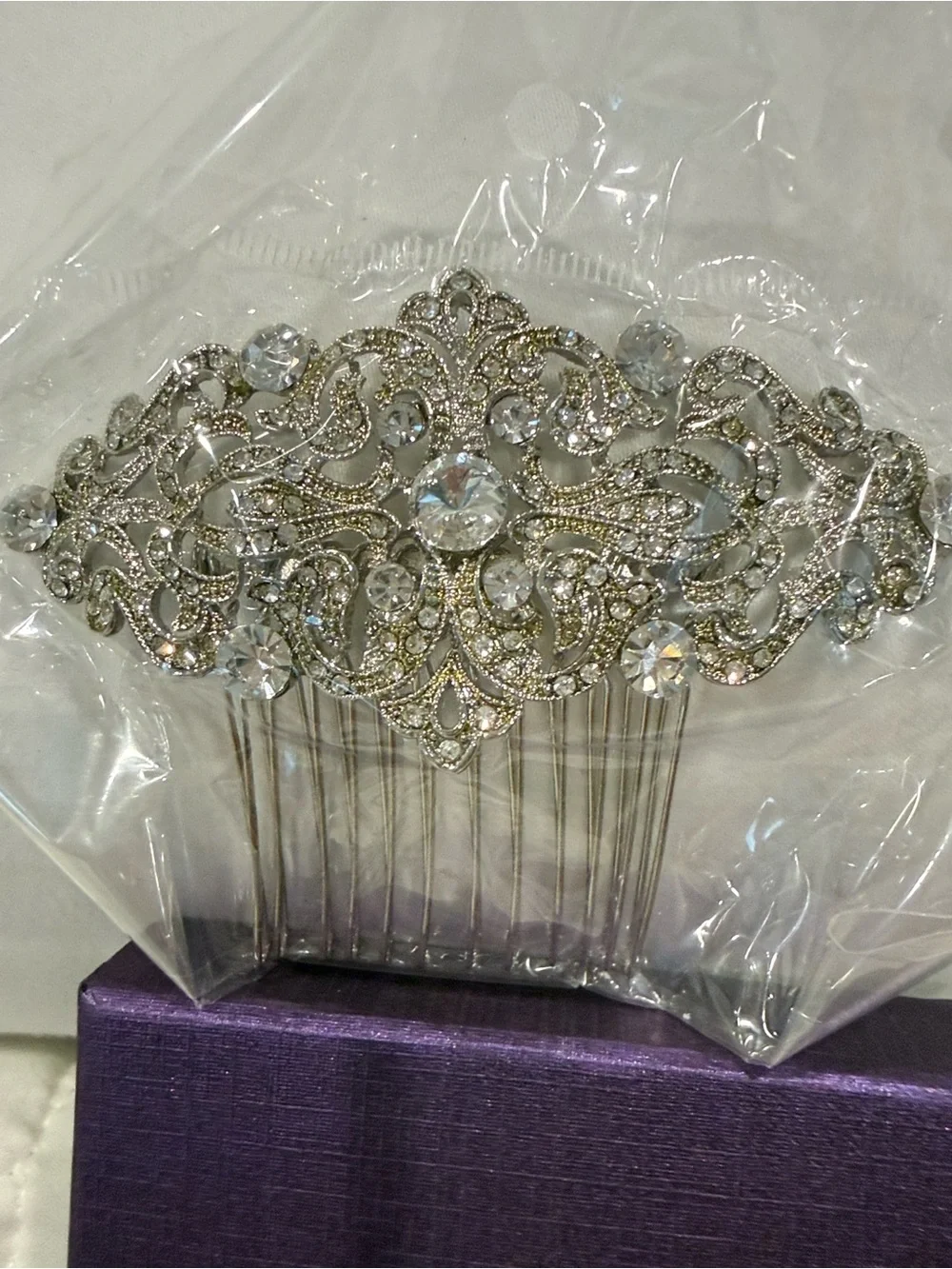 Silver Rhinestone Bridal Hair Comb - Elegant Crystal Accent
